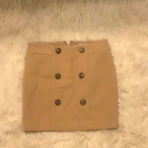 Tan, wool mini skirt w/ button detail